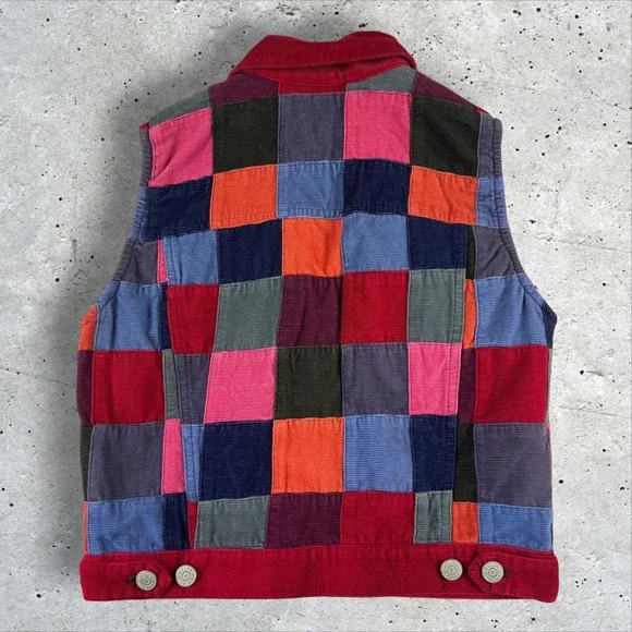 Vtg Y2K Ralph Lauren Colorful Corduroy Patchwork Quilted Vest Womens Sz S - Picture 3 of 5